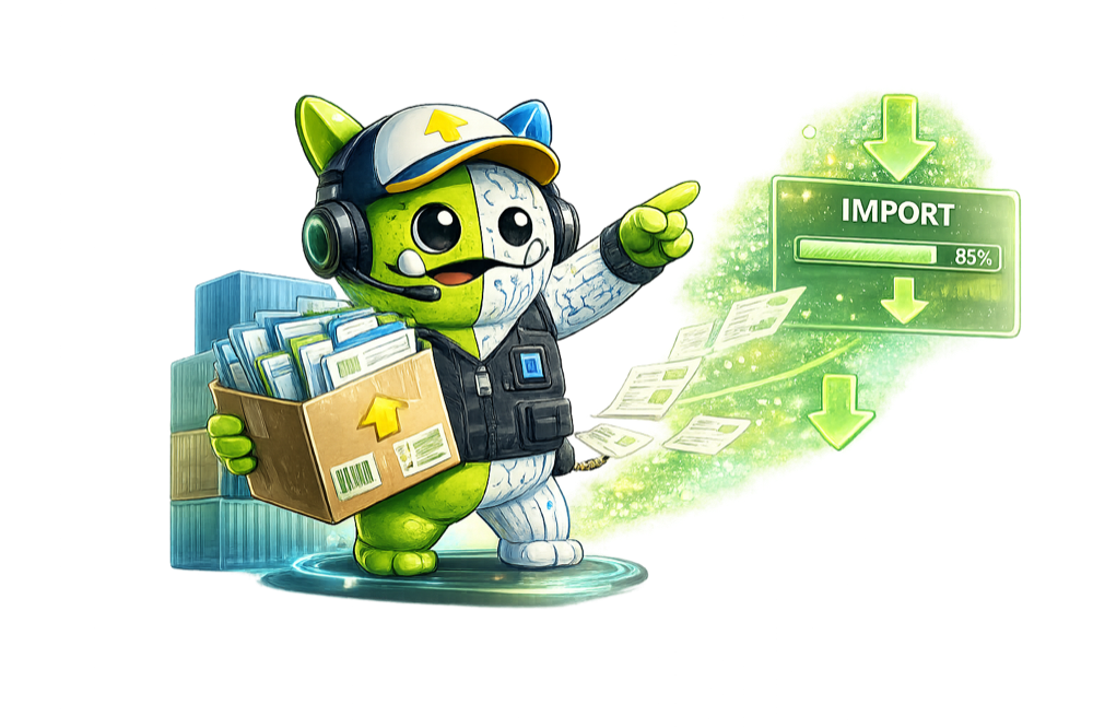 OTP mascot carrying a box of files into OTP