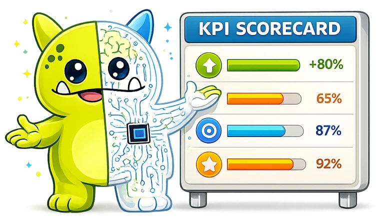 Ollie at the scoreboard reviewing KPIs